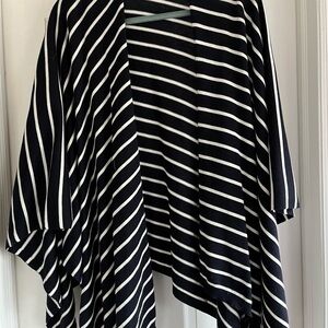 Talbots Navy and White Nautical Striped Wrap Shawl Poncho Cotton knit blend OS